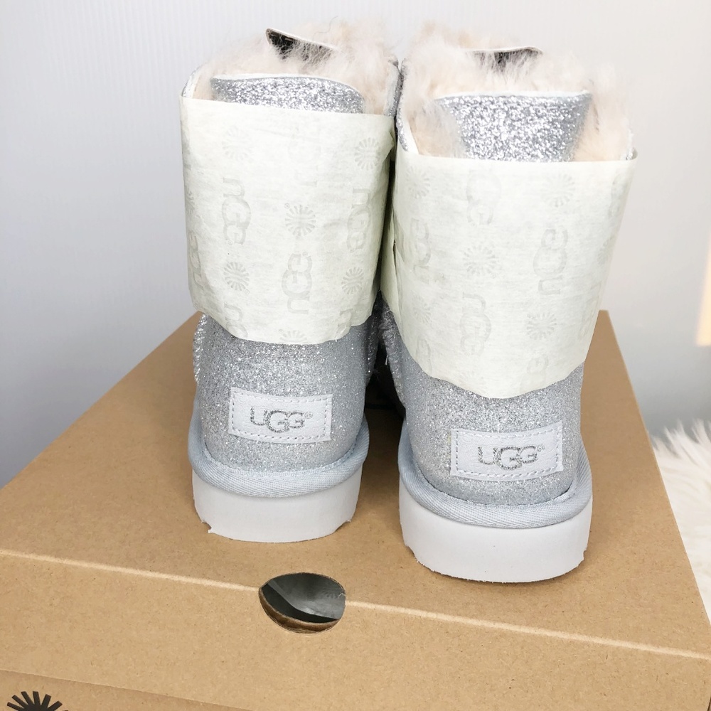 UGG Mini Bailey Bow Silver Sparkle Boots Glitter - Picture 3 of 8